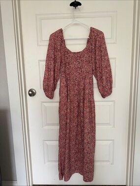 Universal Thread Red Floral Maxi Dress with Puff Sleeves